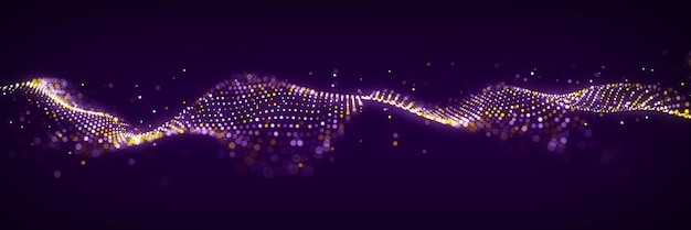 Foto dynamische geluidsgolf muzikaal deeltje pulserend paars energiestroom concept 3d-rendering