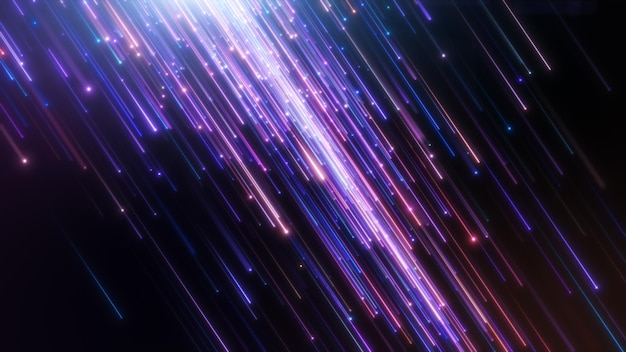 Foto dynamische gloeiende lijnstralen kleurrijk gloedlichtspoor met deeltjesachtergrond