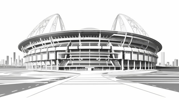 Foto dynamische lijnkunst illustratie van een stadion op witte achtergrond