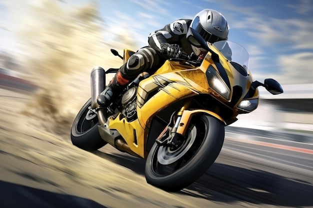 Dynamische Superbike-motorfiets op het racecircuit Generatieve AI