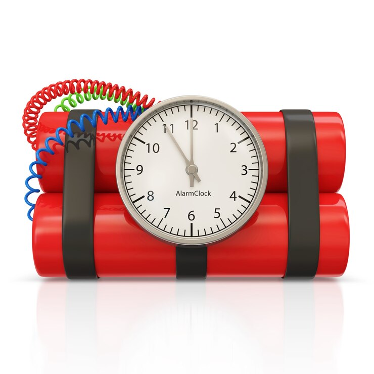 Foto dynamite bom met klok timer op witte achtergrond