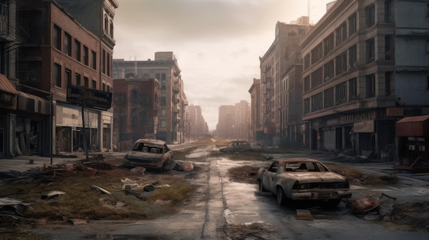 Dystopian American City In Zombie Land