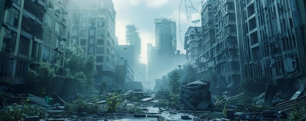 Dystopian cityscape survival among the ruins