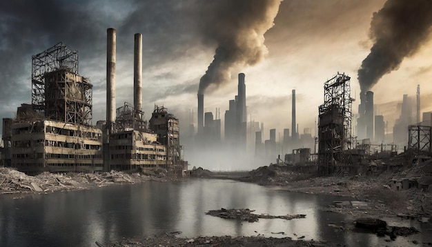 Photo dystopian cityscapes global warming industrial area with smoke in the air