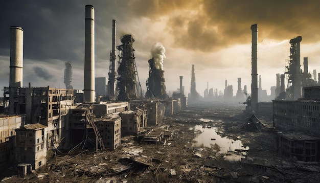 Photo dystopian cityscapes global warming industrial area with smoke in the air