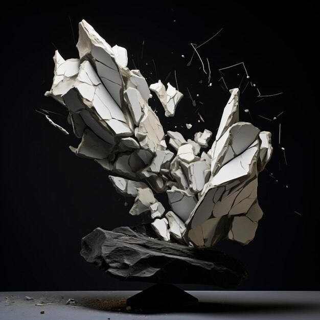 Dystopian Shadows Abstract Hyperrealistic Broken Marmor Sculpture in a Unique Dark Composition