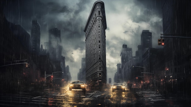 Photo dystopic shoot of the flat iron building in nyc