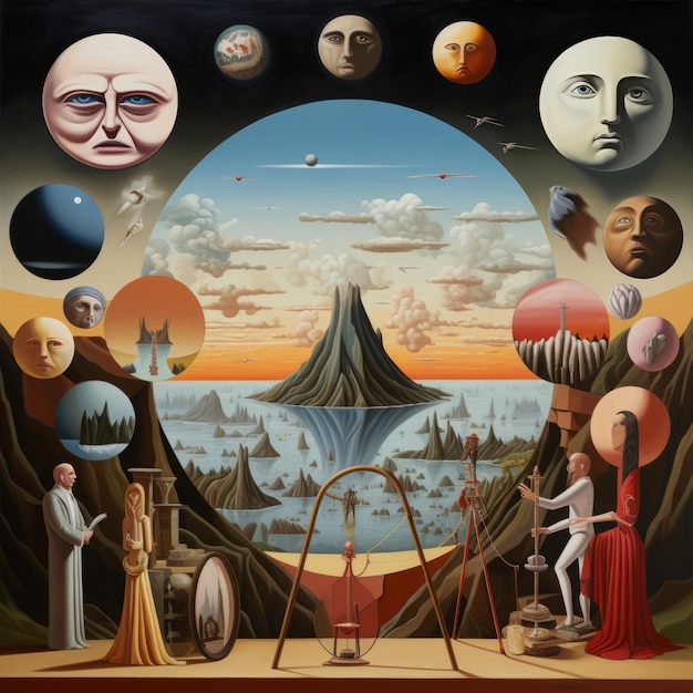Dystopische dromen reis door surrealistische visioenen in olieverf schilderijen van Rousseau Magritte Koons