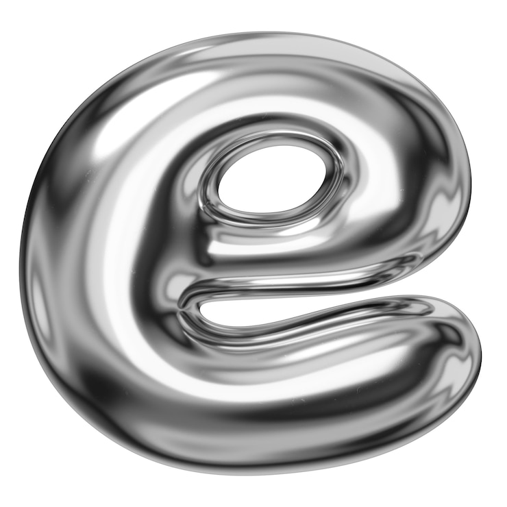 Foto e-alfabet png sticker 3d chroom metalen ballon ontwerp doorzichtige achtergrond