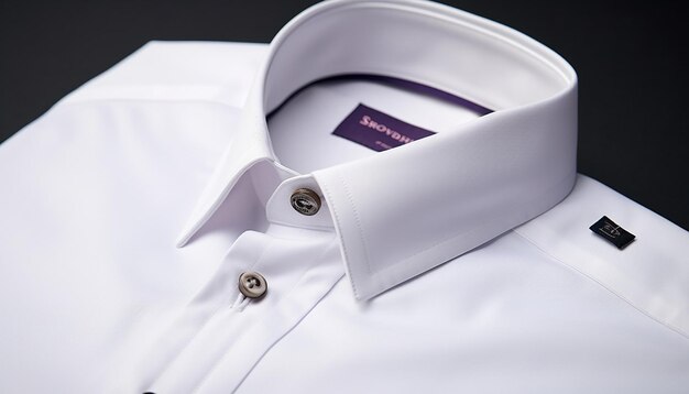 E commerce close up product photoshoot of mens shirt inside neckband with tape and inside shoulder