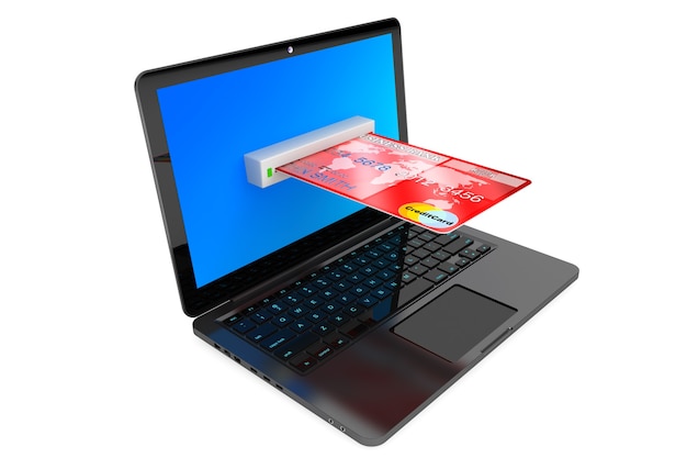 E-commerce Concept. Laptop computer and Credit Card on a white background