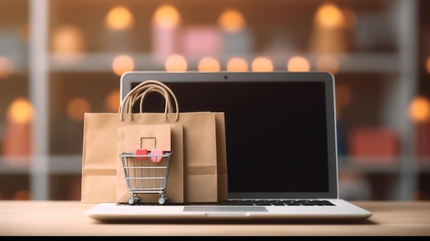 e-commerce concept met laptop met kar