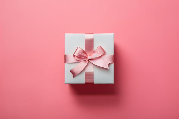 E commerce design features white square gift box on pink background