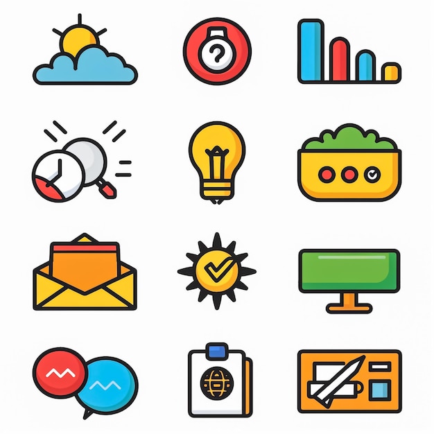 Photo e icon set vector set about e commerce mailing and mail icons set