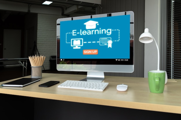 Photo e-learning and online education for student and university concept.