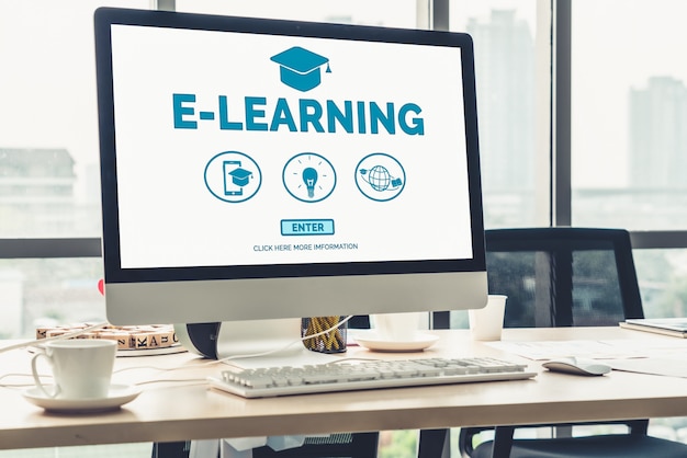 Photo e-learning and online education for student and university concept.