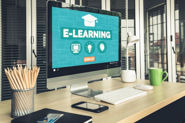 E-learning and Online Education for Student and University Concept.