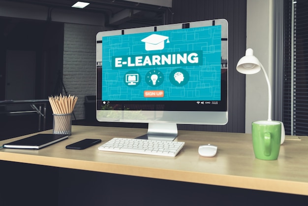 Photo e-learning and online education for student and university concept.