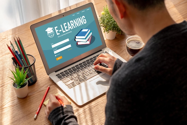 E-learning-website met modieuze software voor studenten om op het internet te studeren