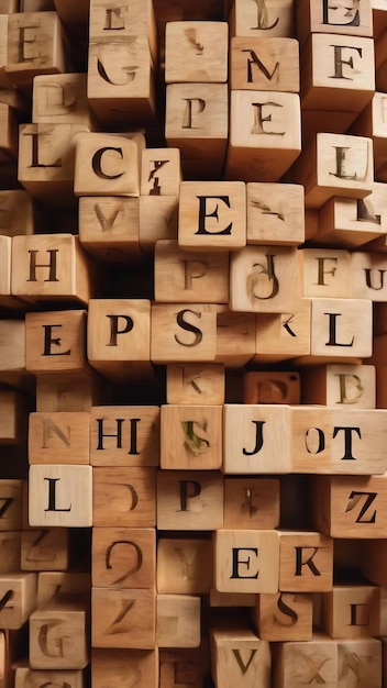 E letter cubes of alphabet made of wood