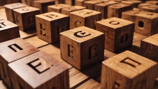 E letter cubes of alphabet made of wood