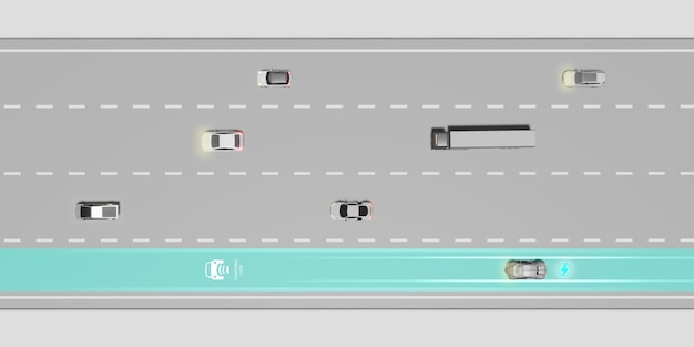 Photo e road ev electric road vehicle automatic charging road charging the battery while driving wireless