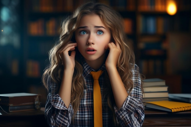 Photo eager and adorable schoolgirl in uniform enjoying time at home generative ai