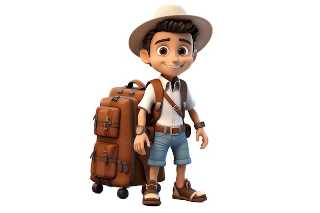 Eager traveler 3d cartoon character on transparent background ai