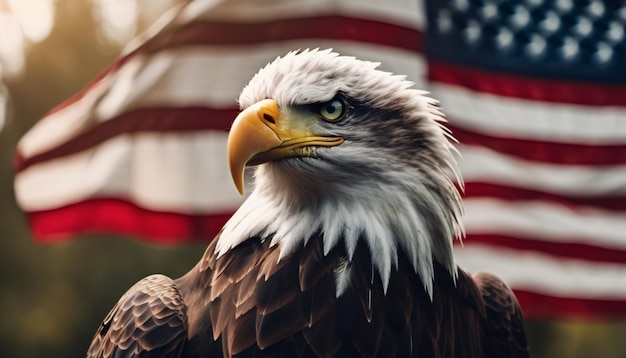 Eagle against the background of the USA flag