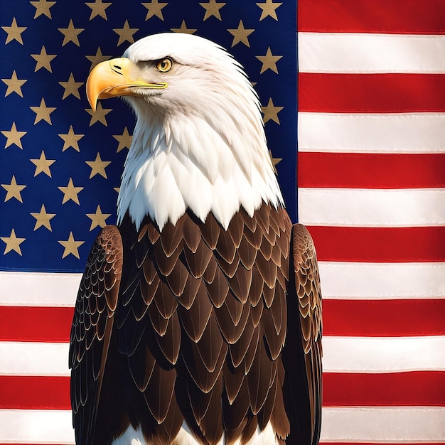 Eagle on background of American flag Concept of US Independence Day Generative AI