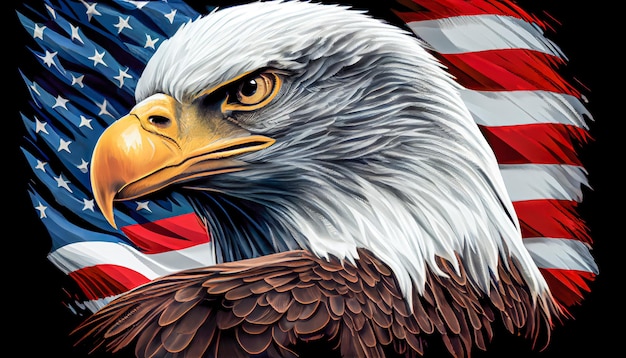 Eagle on the background of the american flag Generative AI