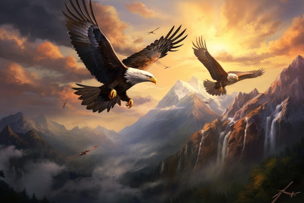 Eagle beauty of eagles soaring in the sky bald eagle flying on blurred background AI generated