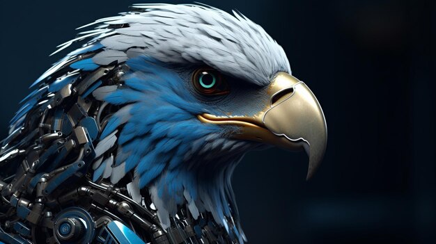 Eagle bird face with blue robot cyborg image ai generated art