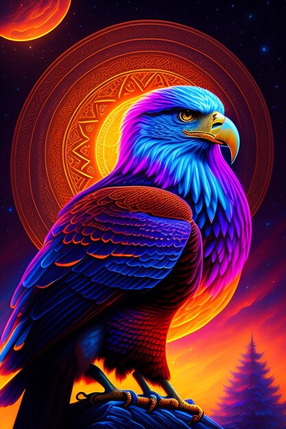 A Eagle Bird with a Yellow Beak is a Colorful Ai Creation and Ai illustrator