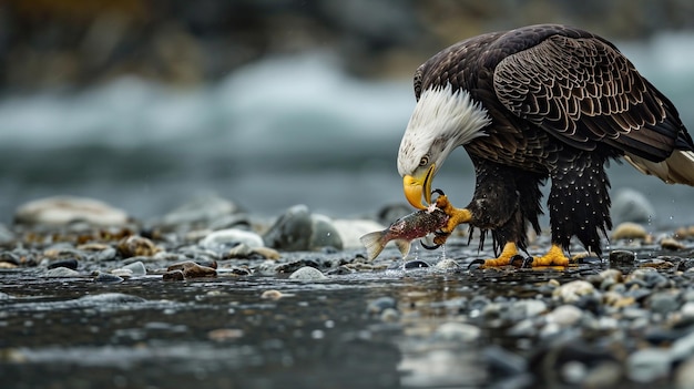 Eagle caching fish