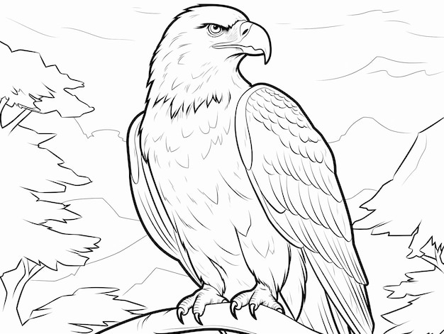 Eagle coloring book page black and white outline zoo animals illustration for children