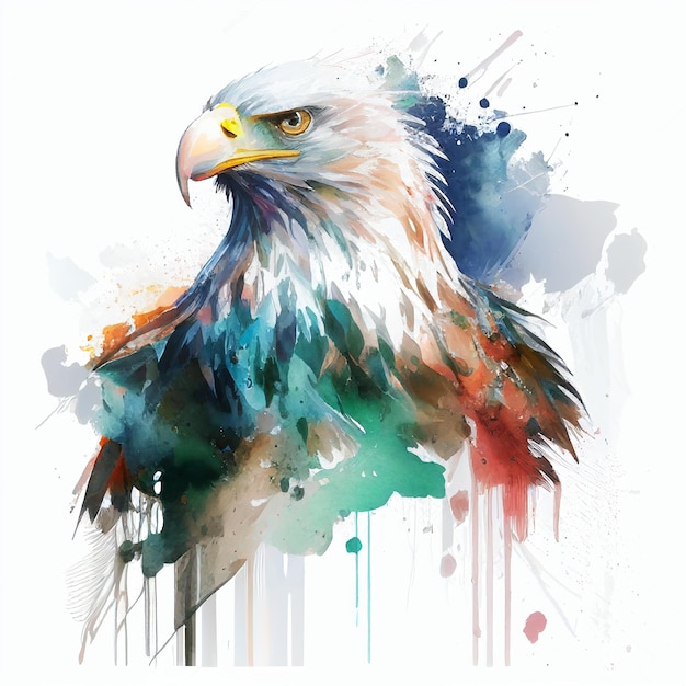 Eagle Drawing Watercolor Paint White Background Portrait Generative AI