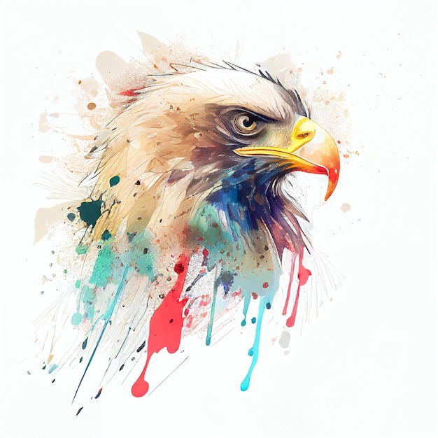 Eagle Drawing Watercolor Paint White Background Portrait Generative AI