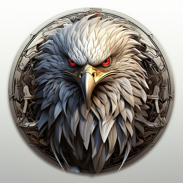 Eagle embleem illustratie op zilveren cirkel logo witte achtergrond