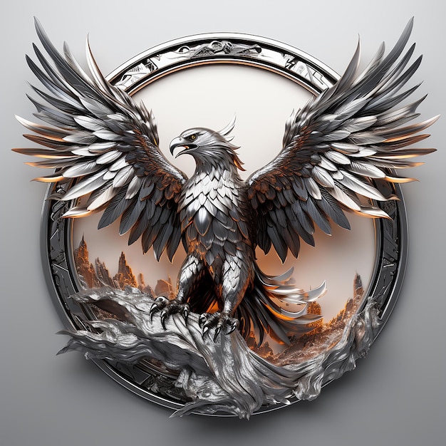 Eagle embleem illustratie op zilveren cirkel logo witte achtergrond