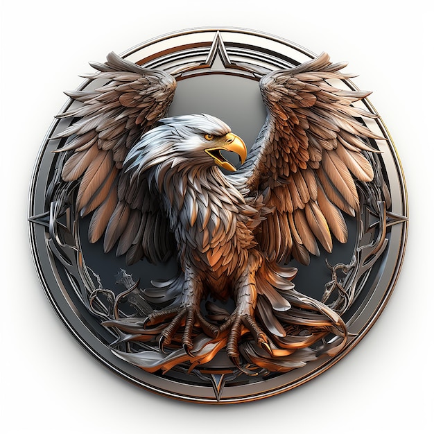 Eagle embleem illustratie op zilveren cirkel logo witte achtergrond