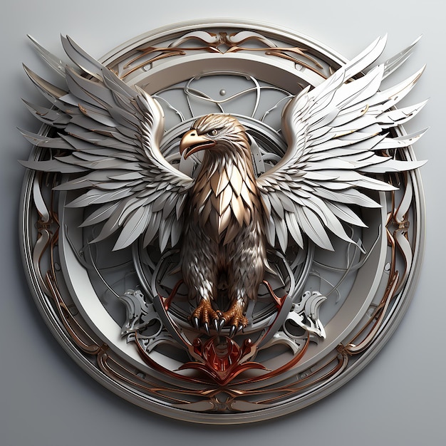Eagle emblem illustration in silver circle logo white background