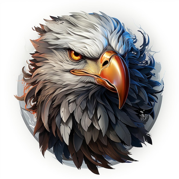 Eagle emblem illustration in silver circle logo white background