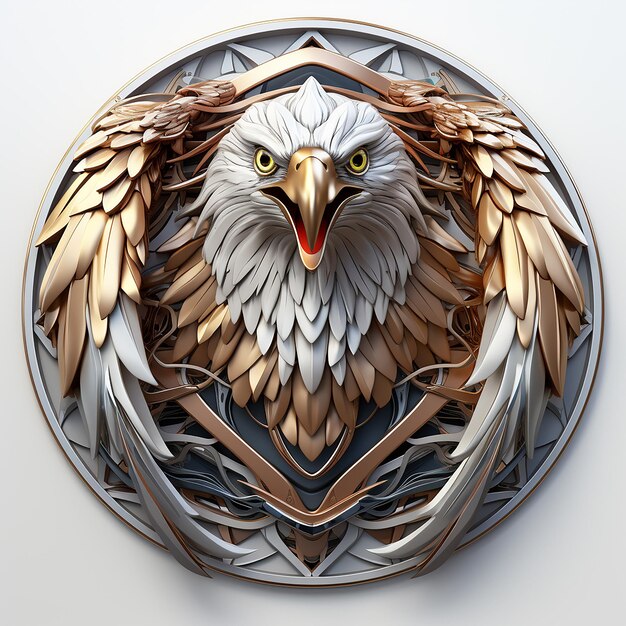 Eagle emblem illustration in silver circle logo white background