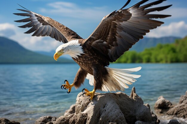 Photo a eagle epic shot near river