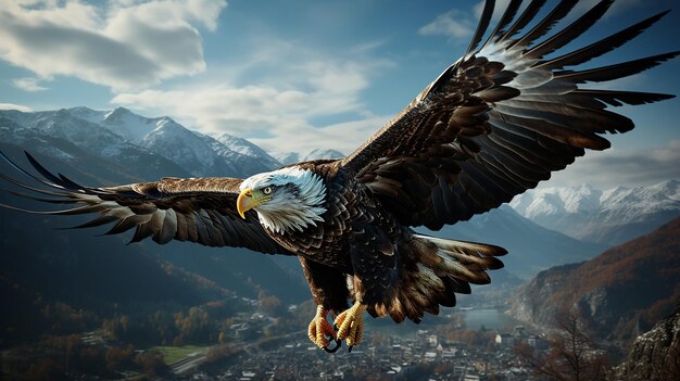 Photo eagle face with a mountain background