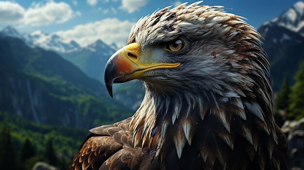 Eagle face with a mountain background