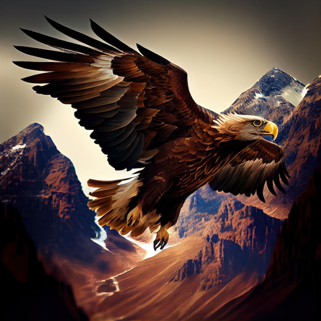 The eagle flies over the mountains generative ai