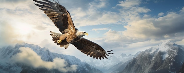 Eagle in flight above the clouds