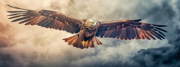 Photo eagle flying in the clouds in the sky banner
